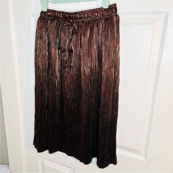 Modcloth Metallic Skirt Glitz The Metallic Midi Skirt Tie Elastic Bronze S NWT - Picture 9 of 13